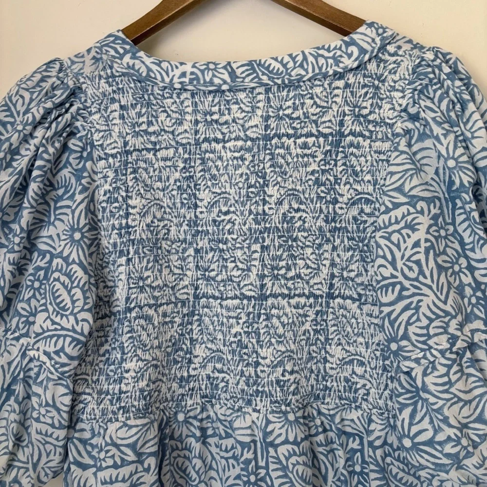 Anna Cate Blue Floral Square Neck Dress Large Coastal Boho